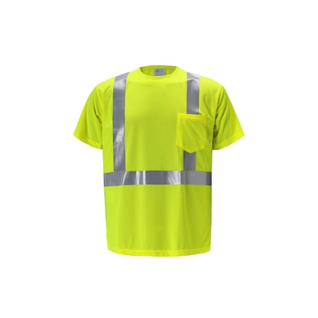 2W International Hi-Vis Short Sleeve T-Shirt with Reflective Stripes, Birdseye, Lime, M TB105C-2 M